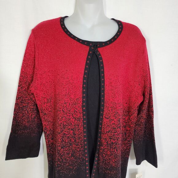 Alfred Dunner Womens Sweater Size Small Red Black Metallic Layered 3/4 Sleeve - Picture 3 of 10